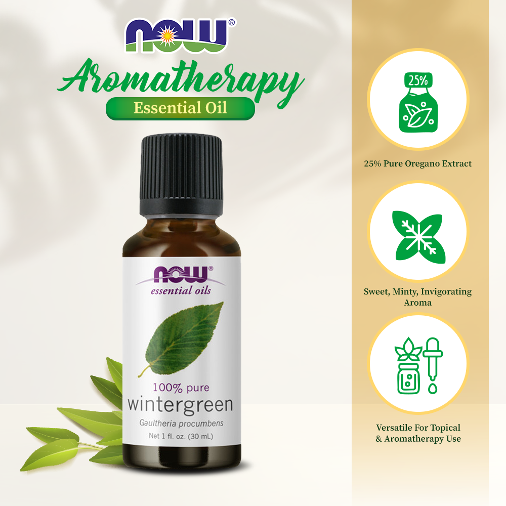 NOW Essential Oils, Wintergreen Oil, Stimulating Aromatherapy Scent, Steam Distilled, 100% Pure, Vegan, Child Resistant Cap, 1-Ounce (30ml) Essential oils NOW Foods USA