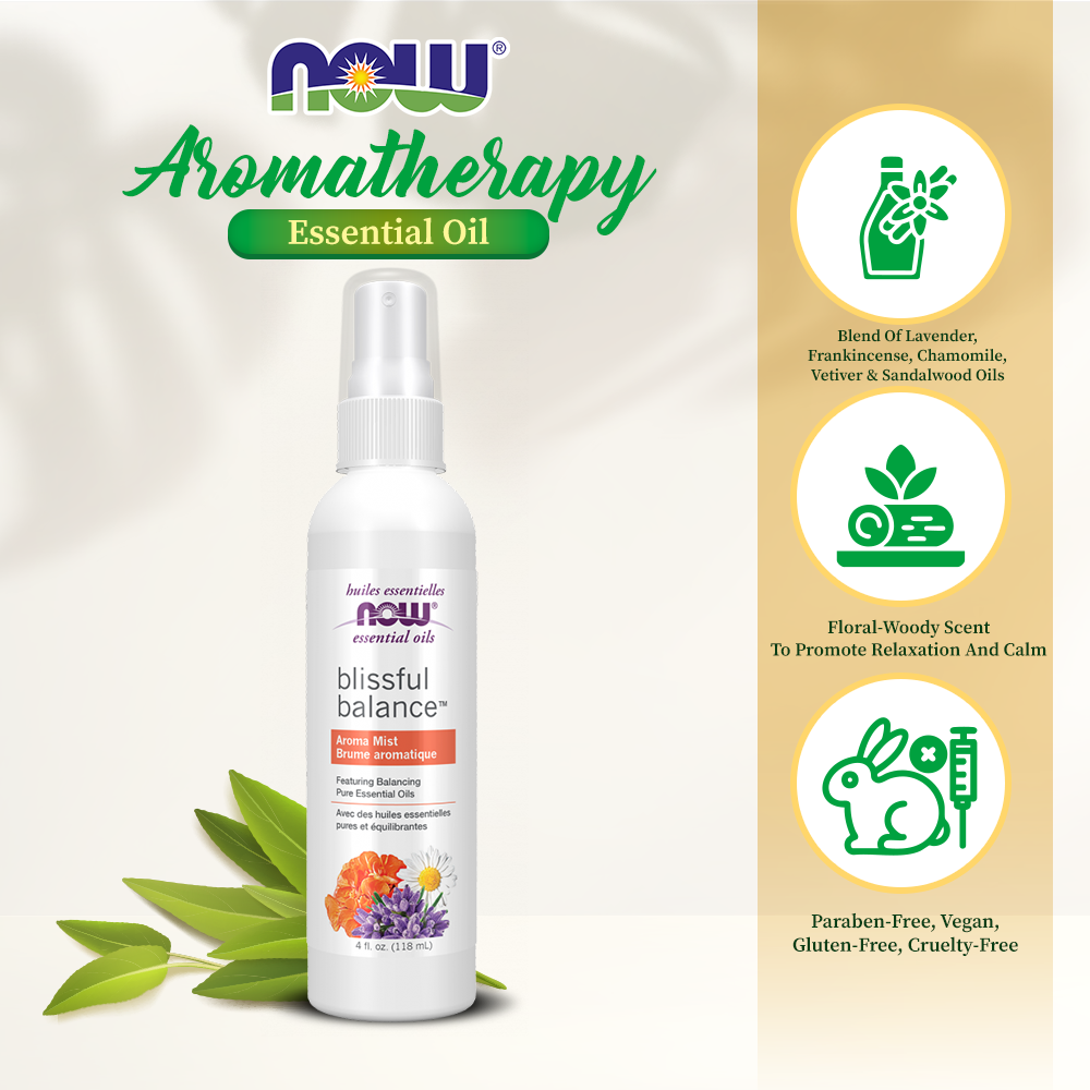NOW Essential Oils, Blissful Balance™ Aroma Mist featuring Balancing Pure Essential Oils 4oz (118ml) Essential oils NOW Foods USA