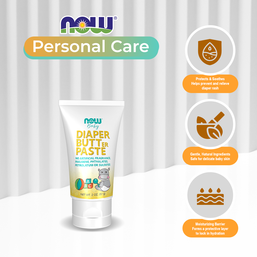 (Best by 01/26) NOW Baby, Diaper Butter Paste, Fragrance Free, No Artificial Fragrance, Parabens, Phthalates, or Petrolatum, 2-Ounce (57g)