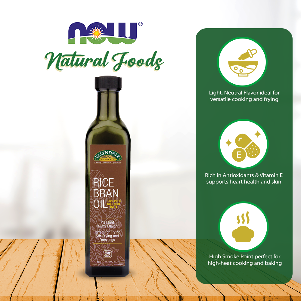 NOW Foods, Rice Bran Oil, 100% Pure for Superior Taste, Pleasant Nutty Flavor, Certified Non-GMO, 16.9-Ounce (500ml) Natural Foods NOW Foods USA