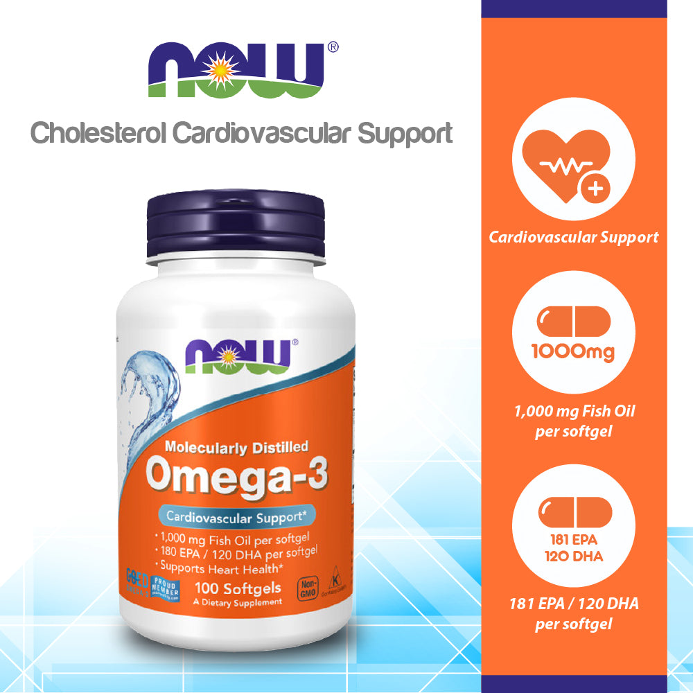 NOW Supplements, Omega-3 180 EPA / 120 DHA, Molecularly Distilled, Cardiovascular Support*, 100 Softgels Vitamins & Supplements NOW Foods USA
