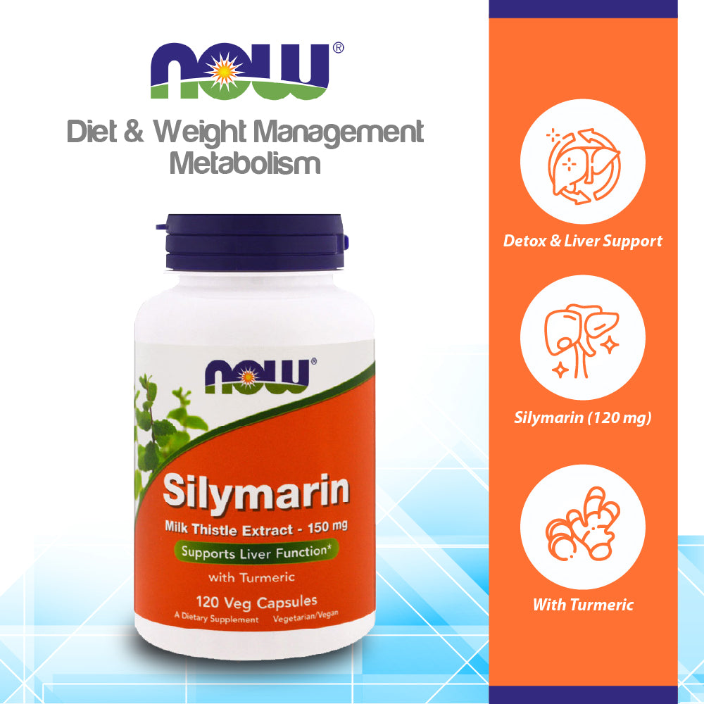 NOW Supplements, Silymarin Milk Thistle Extract 150 mg with Turmeric, Supports Liver Function*, 120 Veg Capsules Vitamins & Supplements NOW Foods USA