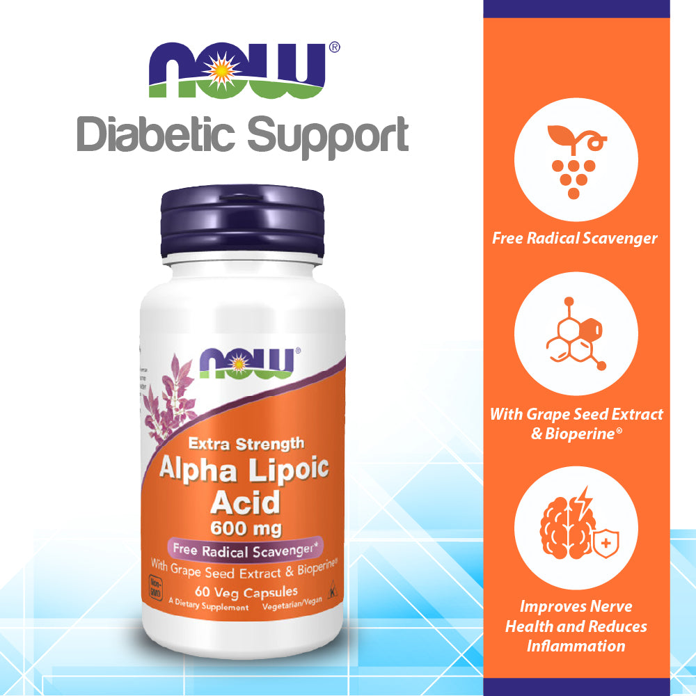NOW Supplements, Alpha Lipoic Acid 600 mg with Grape Seed Extract & Bioperine, Extra Strength, 60 Veg Capsules Vitamins & Supplements NOW Foods USA