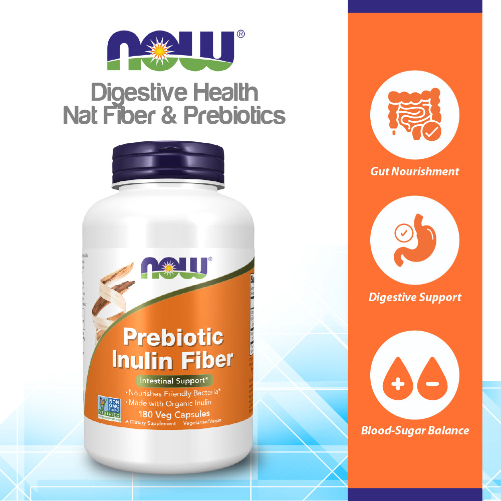 NOW Supplements Prebiotic Inulin Fiber, 180 Veg Capsules Vitamins & Supplements NOW Foods USA