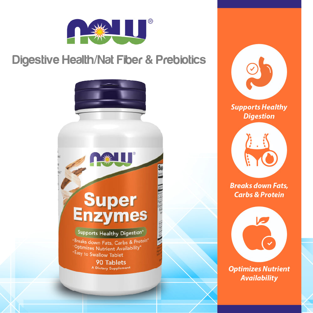 NOW Supplements, Super Enzymes, Formulated with Bromelain, Ox Bile, Pancreatin and Papain, Super Enzymes, 90 Tablets Vitamins & Supplements NOW Foods USA