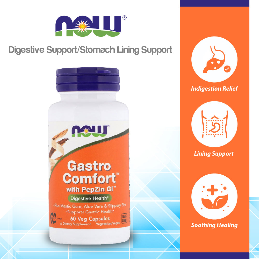 NOW Supplements, Gastro Comfort, plus Mastic Gum, Aloe Vera and Slippery Elm, 60 Veg Capsules Vitamins & Supplements NOW Foods USA