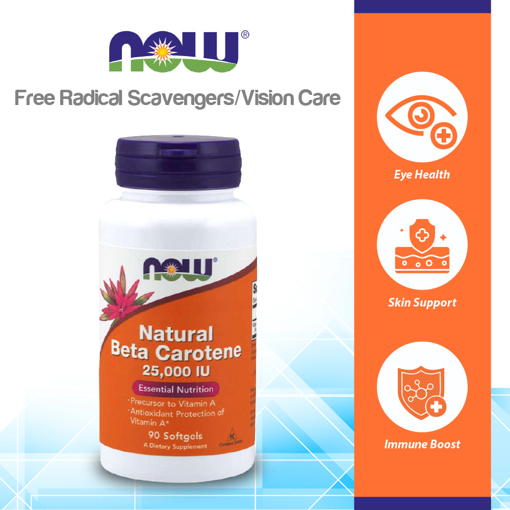NOW Supplements, Natural Beta Carotene 25,000 IU, Essential Nutrition, 90 Softgels Vitamins & Supplements NOW Foods USA