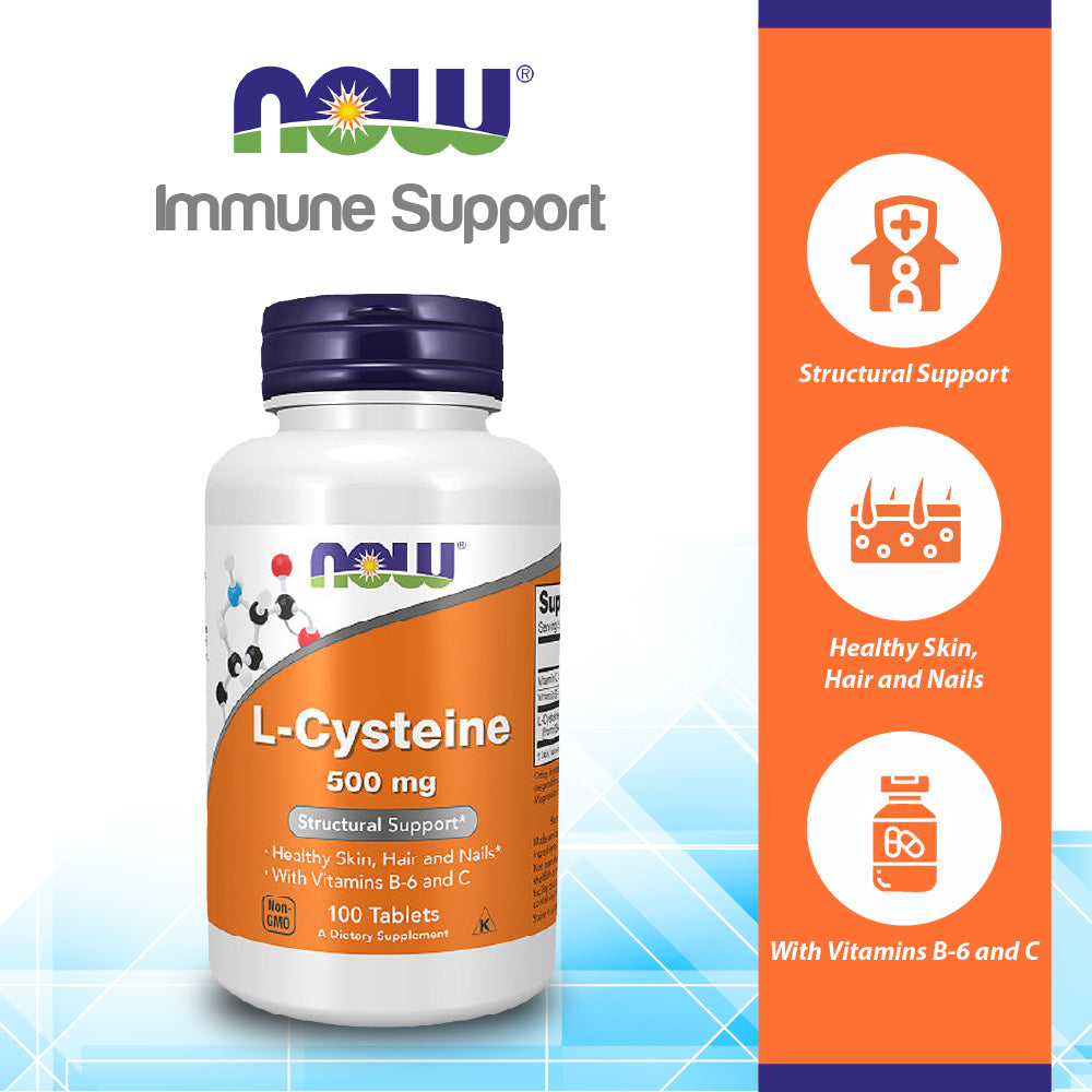 NOW Supplements, L-Cysteine 500 mg with Vitamins B-6 and C, Structural Support*, 100 Tablets Vitamins & Supplements NOW Foods USA