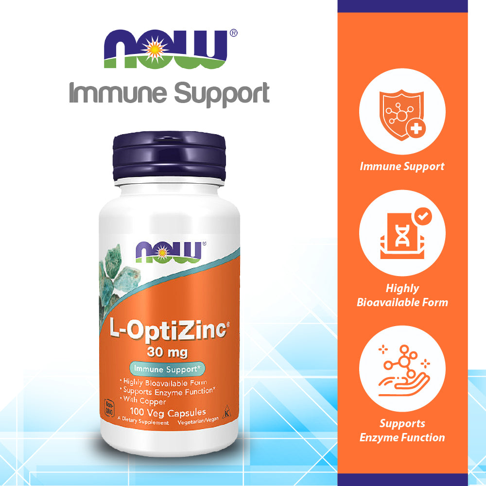 NOW Supplements, L-OptiZinc 30 mg with Copper, Highly Bioavailable Form, Immune Support*, 100 Veg Capsules Vitamins & Supplements NOW Foods USA