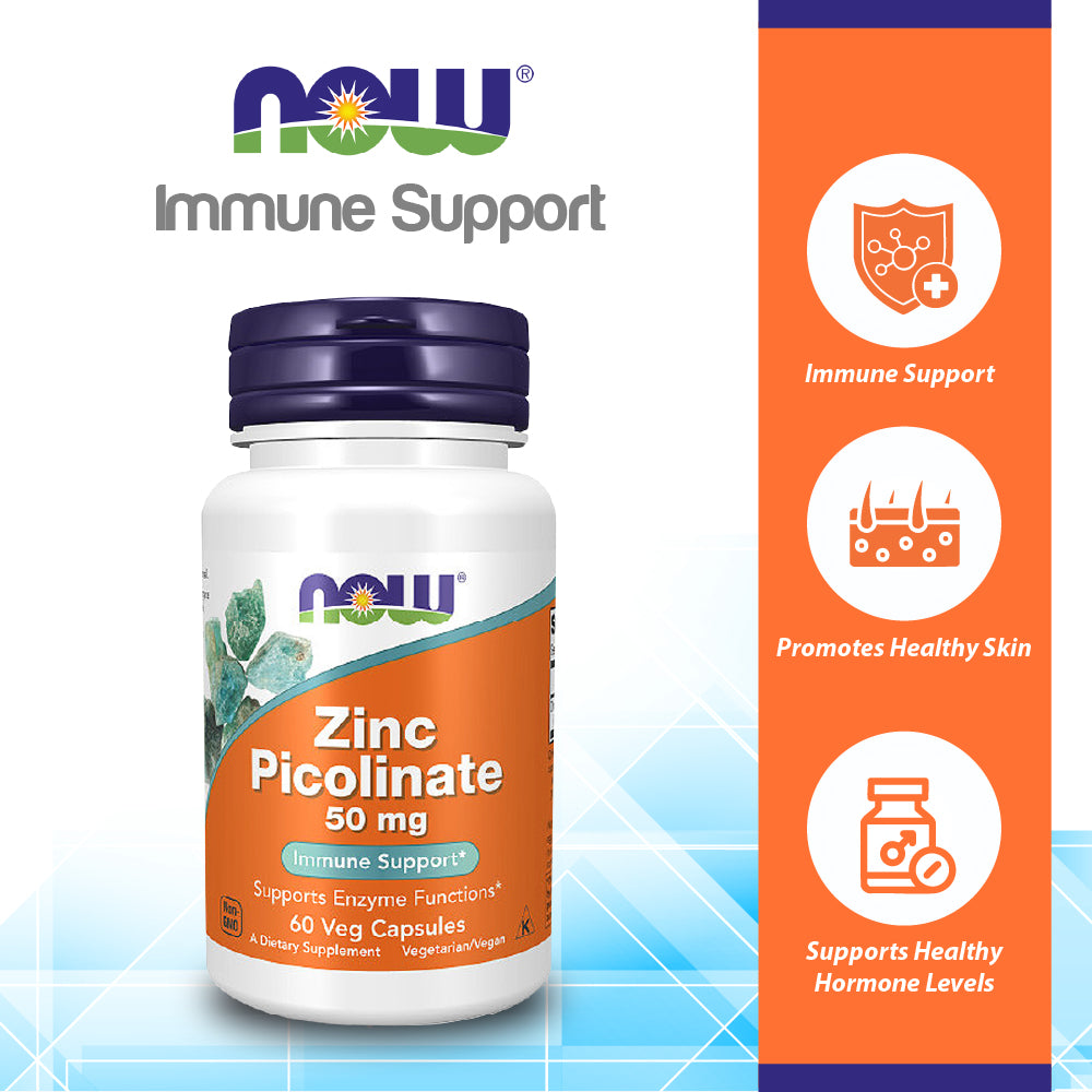 NOW Supplements, Zinc Picolinate 50 mg, Supports Enzyme Functions*, Immune Support*, 60 Veg Capsules Vitamins & Supplements NOW Foods USA