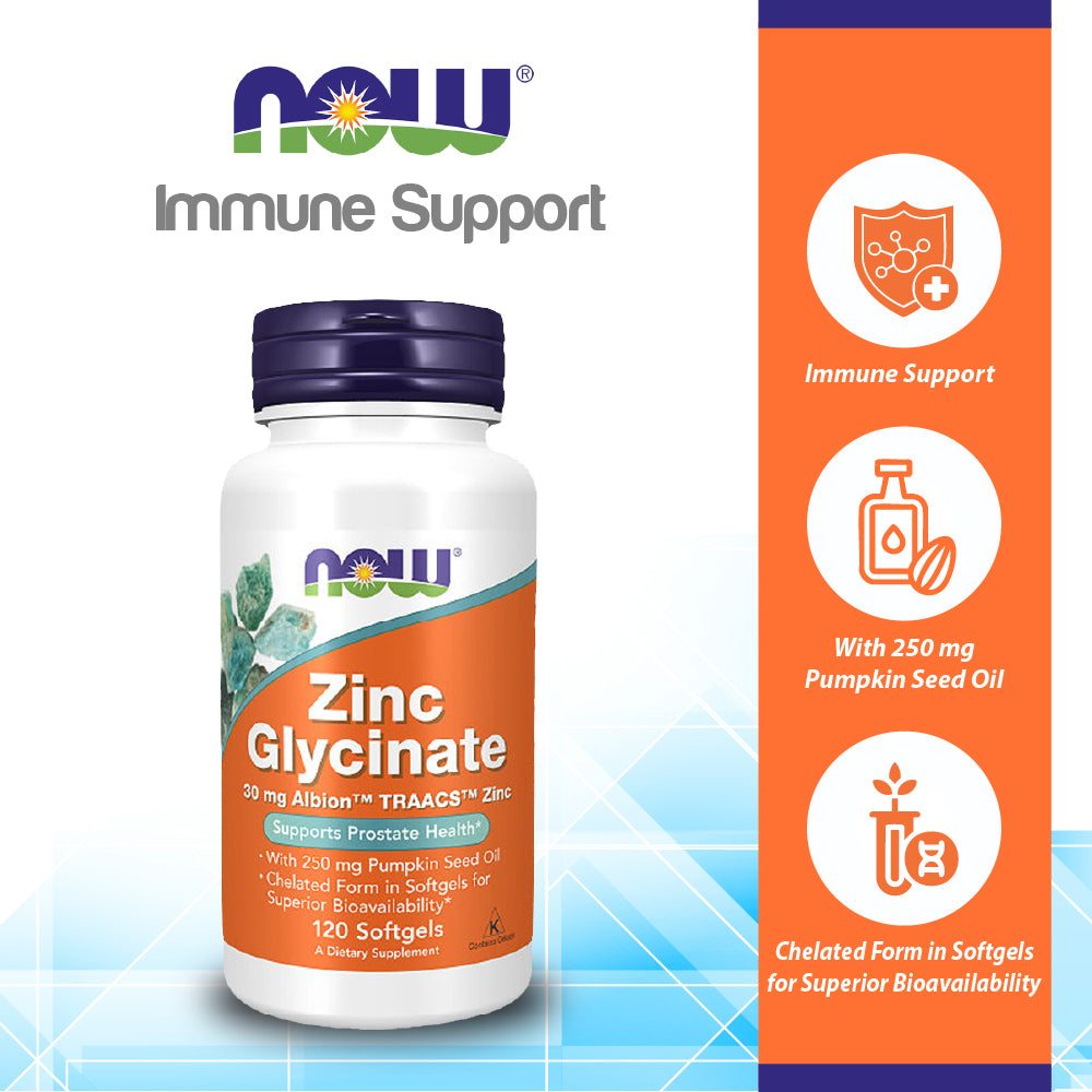 NOW Supplements, Zinc Glycinate with 250 mg Pumpkin Seed Oil, Supports Prostate Health*, 120 Softgels Vitamins & Supplements NOW Foods USA