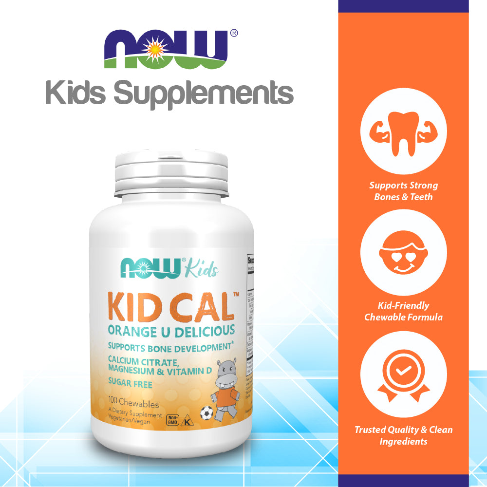 NOW Supplements, Kid Cal with Calcium Citrate, Magnesium and Vitamin D, Tart Orange, 100 Chewables Vitamins & Supplements NOW Foods USA