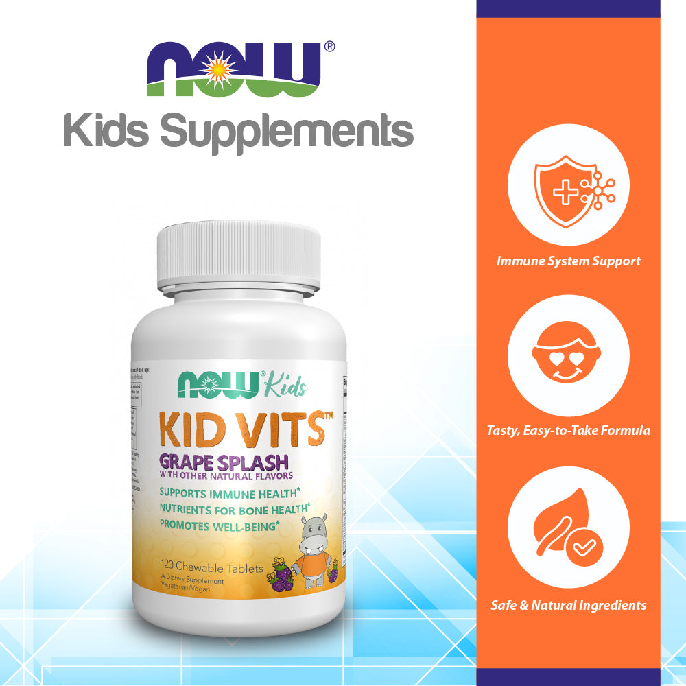 NOW Kids Supplements, Kid Vits Multivitamin, Grape Flavor, 120 Chewable Tablets Vitamins & Supplements NOW Foods USA