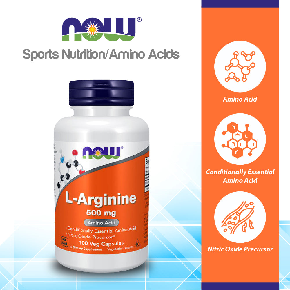 NOW Supplements, L-Arginine 500 mg, Nitric Oxide Precursor*, Amino Acid, 100 Veg Capsules Vitamins & Supplements NOW Foods USA