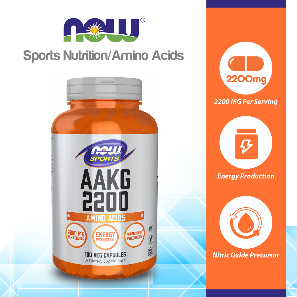NOW Sports AAKG 2200, Arginine, Energy Productuion, 180 Veg Capsules Vitamins & Supplements NOW Foods USA
