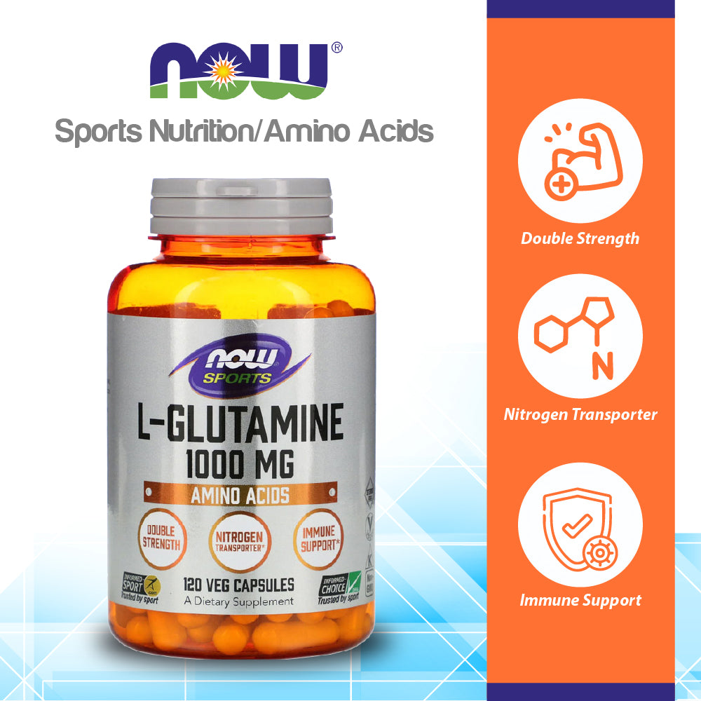 NOW Sports Nutrition, L-Glutamine, Double Strength 1,000 mg, Amino Acid, 120 Veg Capsules Vitamins & Supplements NOW Foods USA