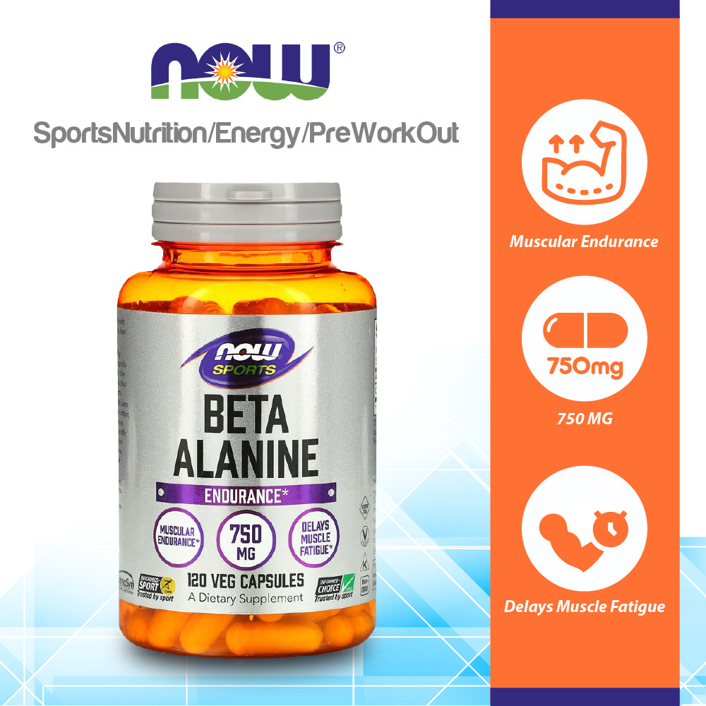 NOW FOODS Sports Nutrition, Beta-Alanine 750 mg, Delays Muscle Fatigue*, Endurance*, 120 Veg Capsules Vitamins & Supplements NOW Foods USA