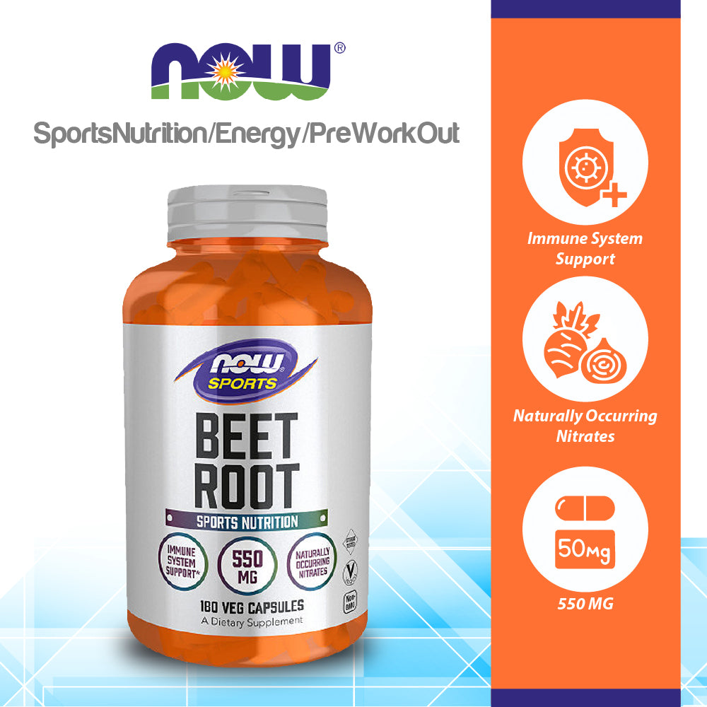 NOW Sports, Beet Root Veg, Sports Nutrition, Immune System Support*, 550 MG, Naturally Occurring Nitrates, 180 Veg Capsules Vitamins & Supplements NOW Foods USA