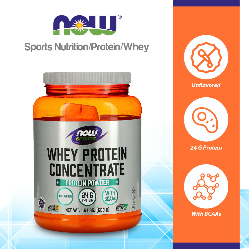 NOW Sports Nutrition, Whey Protein Concentrate, 24 g With BCAAs, Unflavored Powder, 1.5-Pound (680 g) Vitamins & Supplements NOW Foods USA