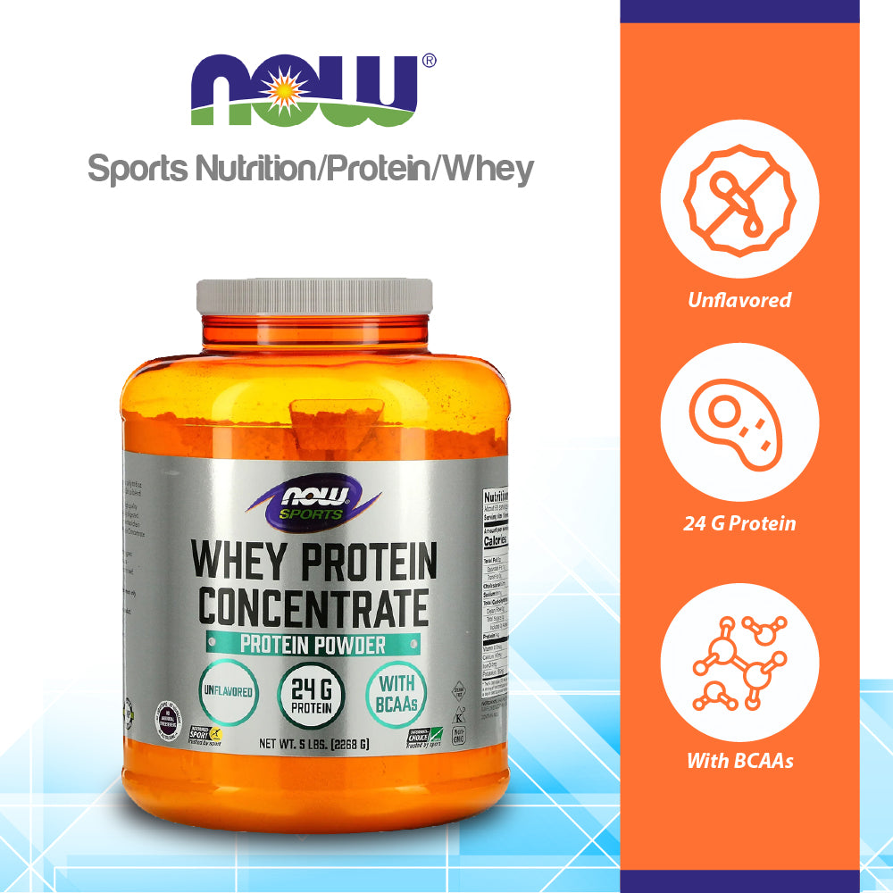 NOW Sports Nutrition, Whey Protein Concentrate, 24 G With BCAAs, Unflavored Powder, 5-Pound (2268 g) Vitamins & Supplements NOW Foods USA