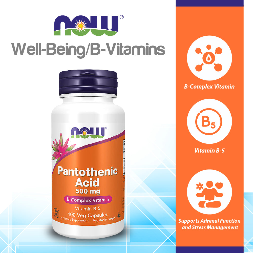 NOW Supplements, Pantothenic Acid (Vitamin B-5) 500 mg, B-Complex Vitamin, 100 Capsules Vitamins & Supplements NOW Foods USA