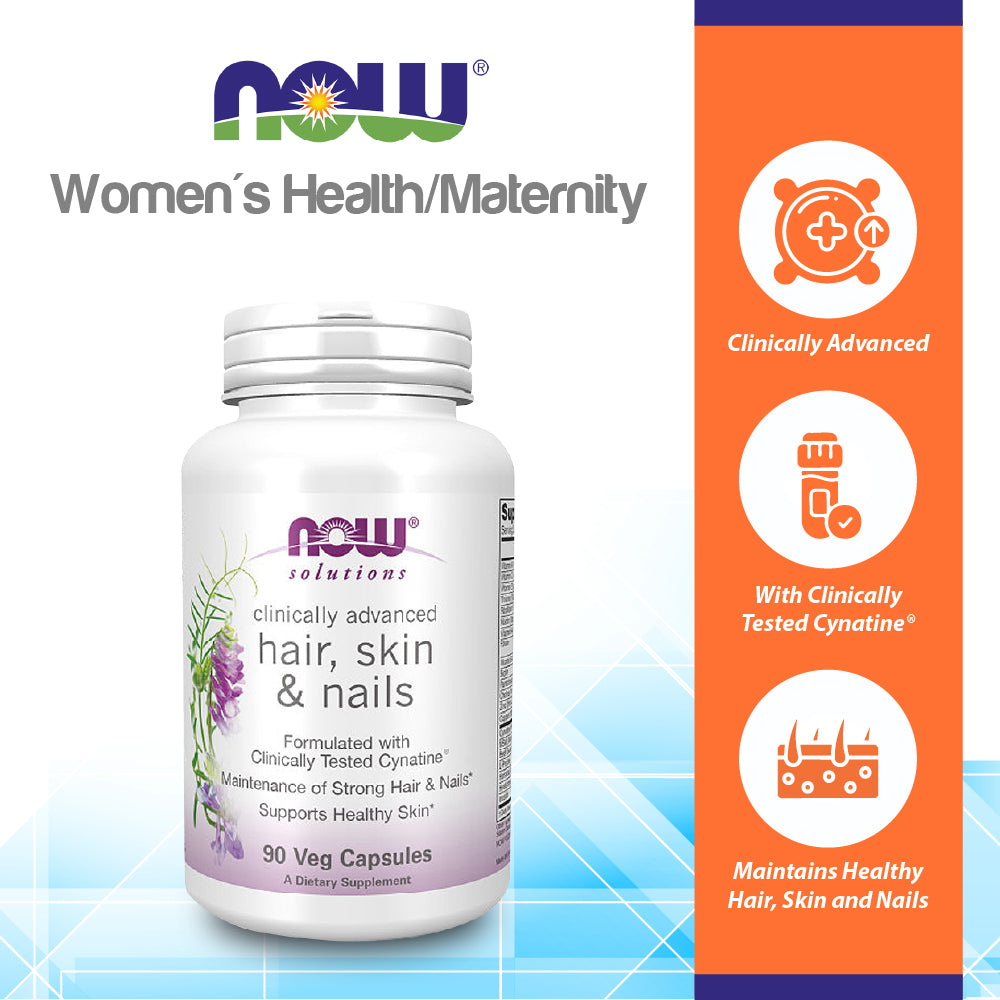 NOW Solutions, Hair, Skin and Nails, Clinically Advanced, Support with Clinically Tested Cynatine, 90 Veg Capsules Vitamins & Supplements NOW Foods USA