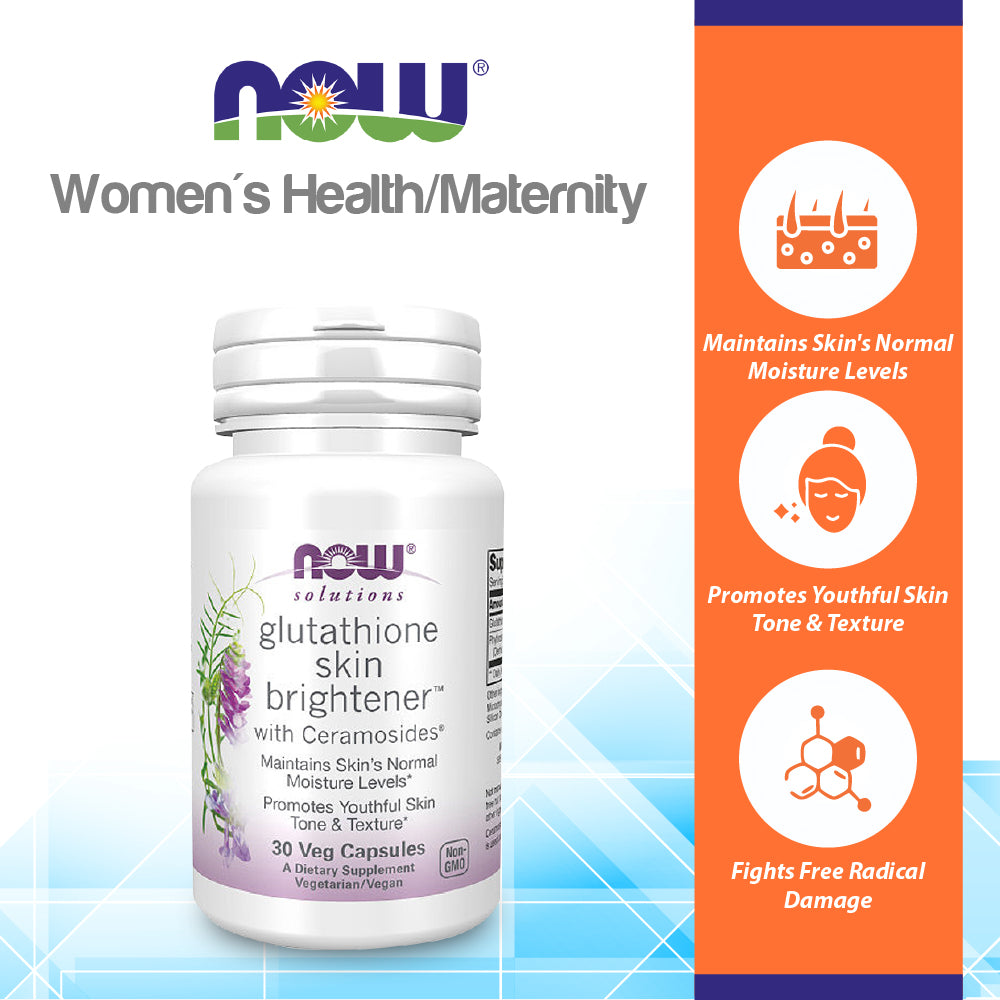 NOW Solutions, Glutathione Skin Brightener with Ceramosides, Moisturizing and Illuminating, 30 Veg Capsules Vitamins & Supplements NOW Foods USA