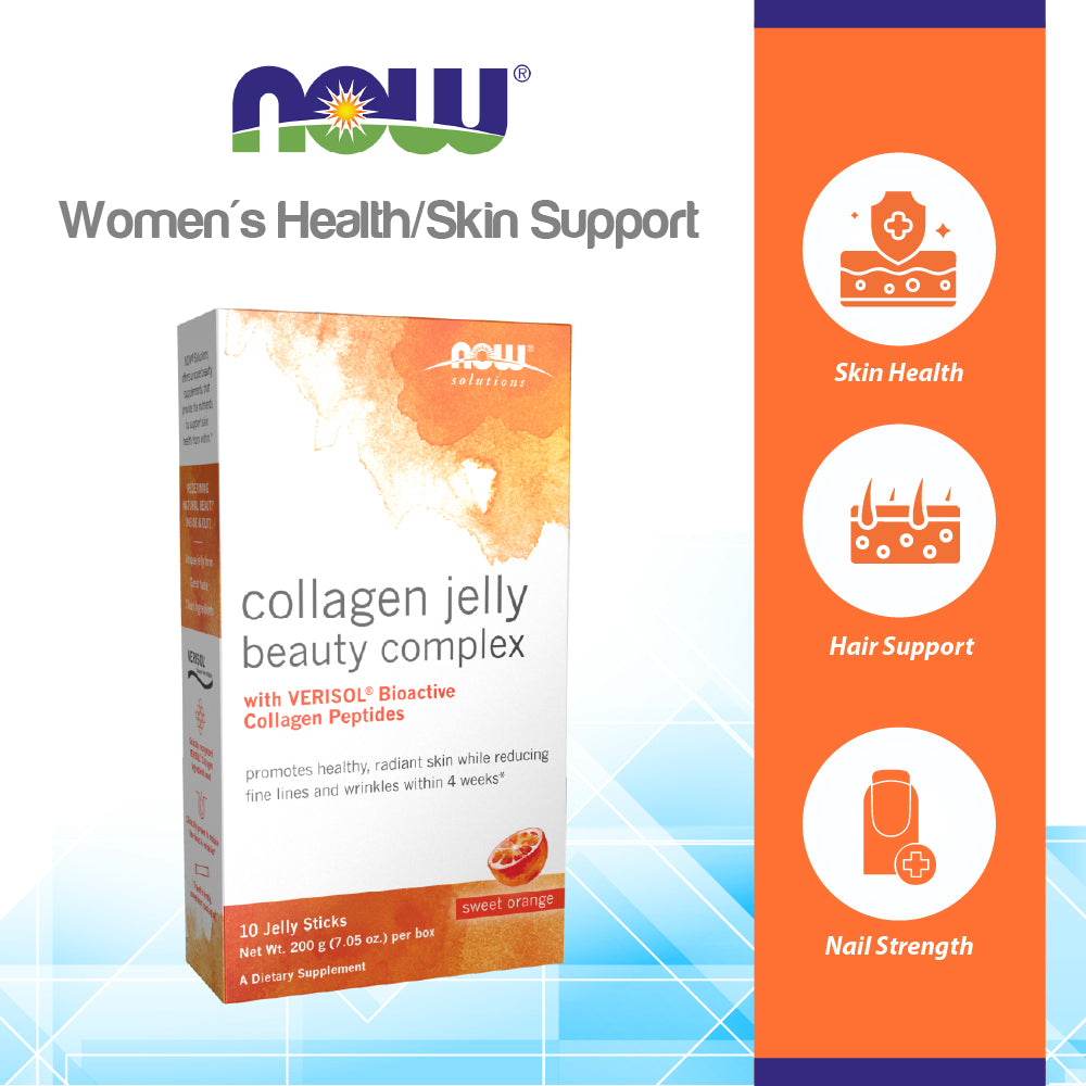 NOW Solutions, Collagen Jelly Beauty Complex, Sweet Orange Flavor, 10 Jelly Sticks Vitamins & Supplements NOW Foods USA