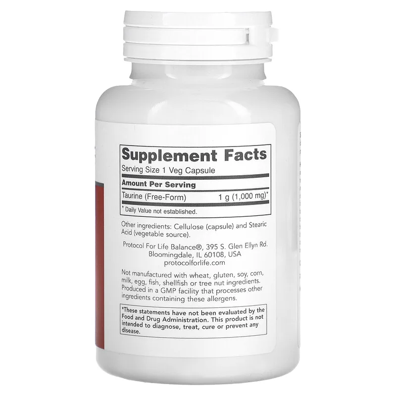 Protocol for Life Balance, Taurine, 1,000 mg, 100 Veg Capsules Supplement Protocol For Life Balance