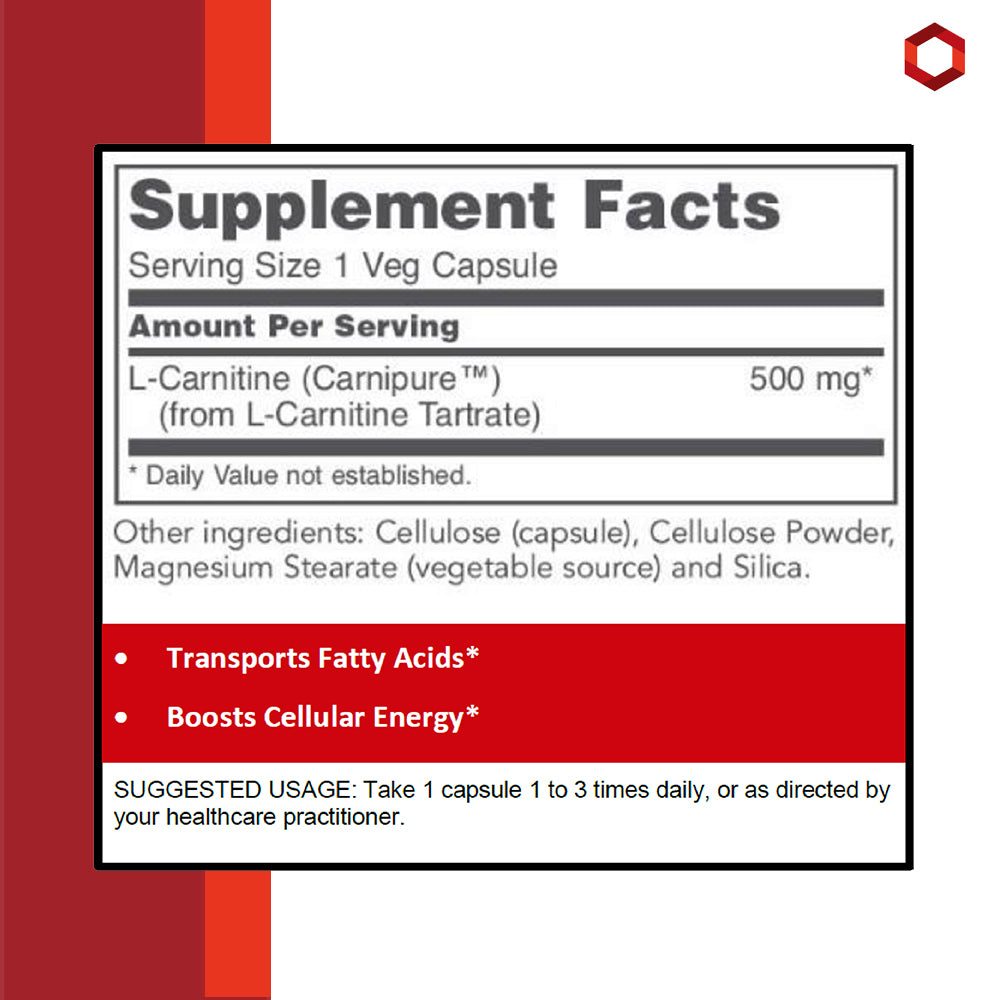 Protocol for Life Balance, L-Carnitine, 500 mg, 60 Veg Capsules Vitamins & Supplements Protocol For Life Balance