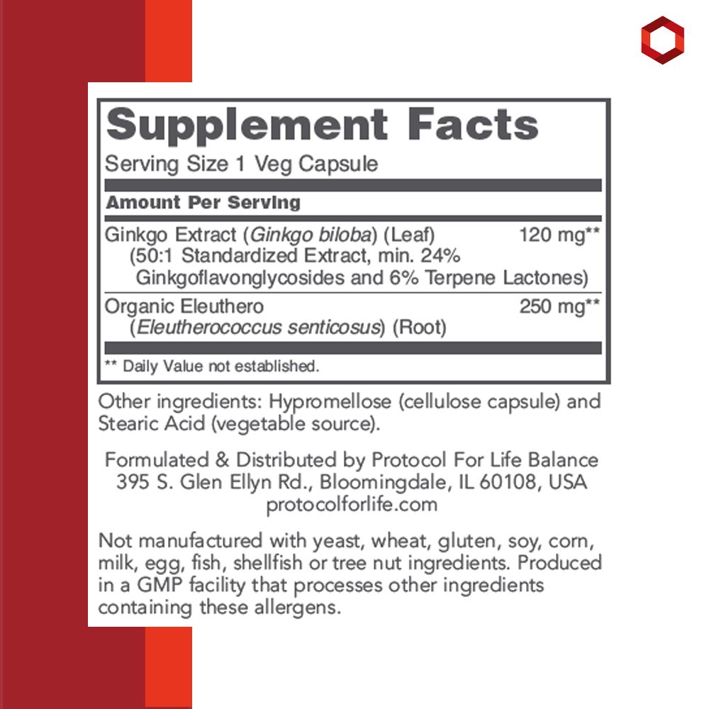 Protocol for Life Balance, Ginkgo Biloba, 120 mg, 100 Veg Capsules Supplement Protocol For Life Balance