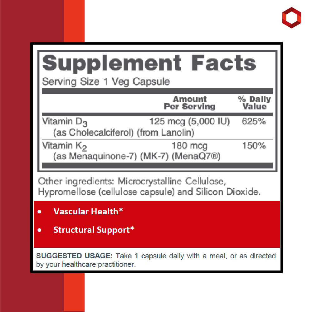 Protocol for Life Balance, K2 MK-7 & D3, 60 Veg Capsules Vitamins & Supplements Protocol For Life Balance