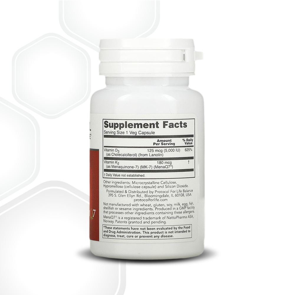 Protocol for Life Balance, K2 MK-7 & D3, 60 Veg Capsules Vitamins & Supplements Protocol For Life Balance
