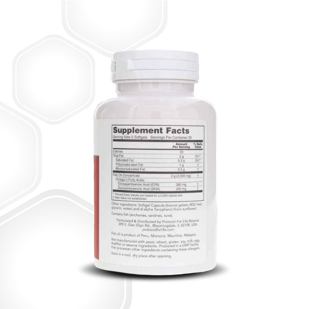 Protocol for Life Balance, Omega-3 1,000 mg Fish Oil, 100 Softgels omega 3 Protocol For Life Balance