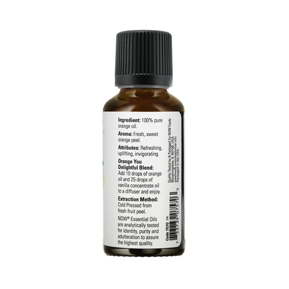 NOW FOODS Essential Oils, Orange Oil, Uplifting Aromatherapy Scent, Cold Pressed, 100% Pure, Vegan, Child Resistant Cap, 1-Ounce(30 ml) - Bloom Concept