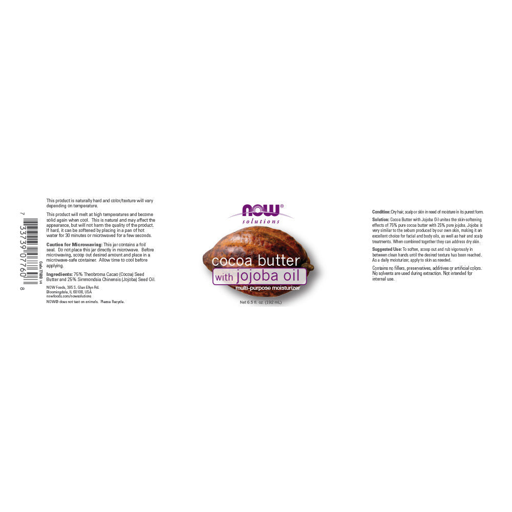 NOW Solutions, Cocoa Butter with Jojoba Oil, Multi-Purpose Moisturizer, 6.5-Ounce (192 ml)--Best by 09/23 - Bloom Concept