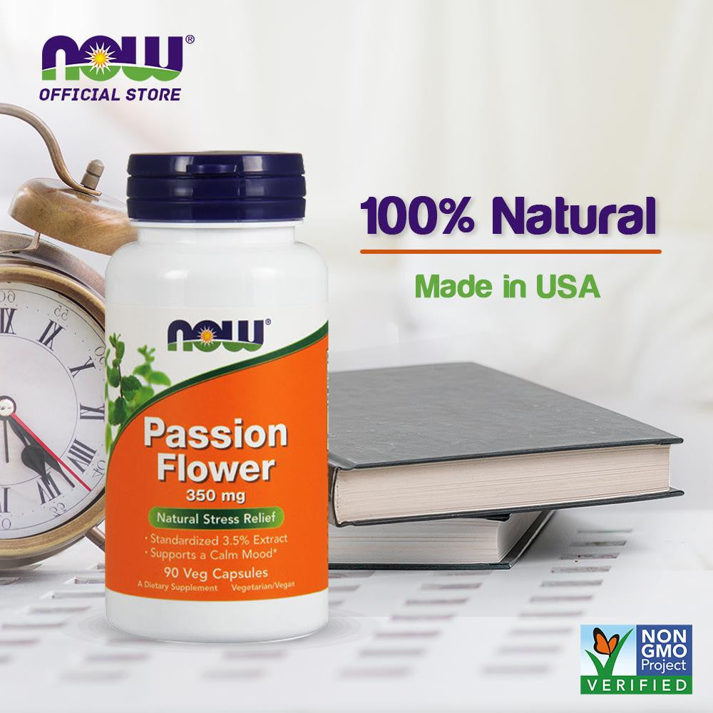 NOW FOODS Supplements, Passion Flower (Passiflora incarnata) 350 mg, Natural Stress Relief*, 90 Veg Capsules - Bloom Concept