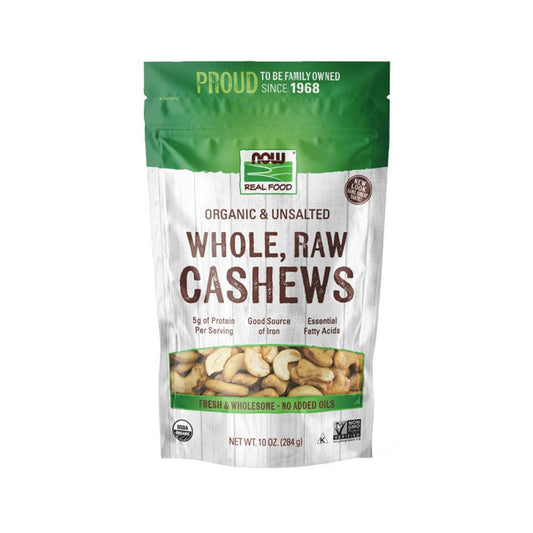 (Best by 11/24) NOW Foods, Certified Organic Cashews, Whole, Raw and Unsalted, Rich Buttery Flavor, 10-Ounce (284g) - Bloom Concept