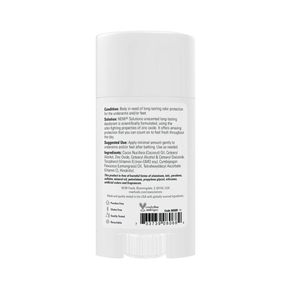 NOW Solutions, Long Lasting Deodorant, Unscented, Paraben & Aluminum Free, 2.2-Ounce (62 g) Personal Care NOW Foods USA