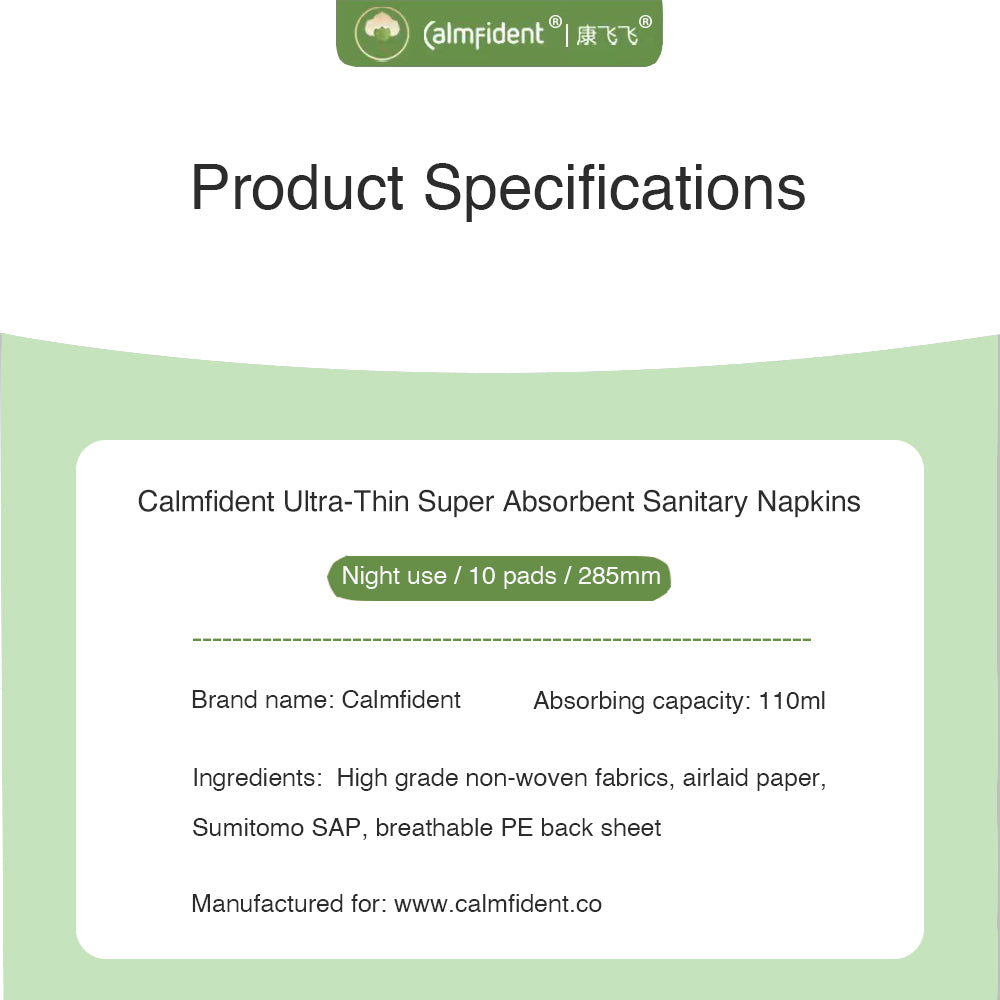 Calmfident Night Use *Ultra-Thin Super Absorbent* Sanitary Napkin Pads 285mm (10pcs) - Bloom Concept