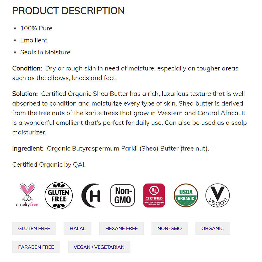 NOW Solutions, Certified Organic Shea Butter, Moisturizer For Rough And Dry Skin, 7-Ounce (207ml) - Bloom Concept