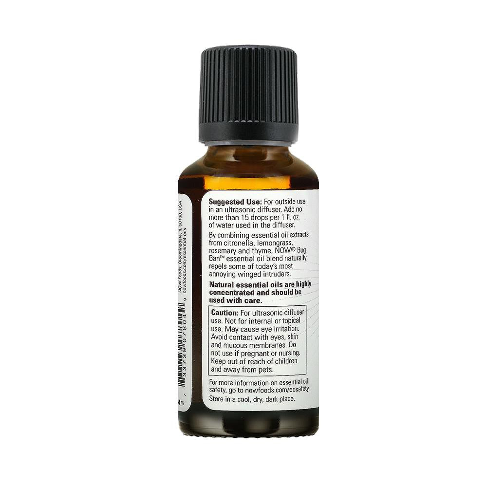 NOW Essential Oils, Bug Ban Blend, Bug-Repelling Essential Oil Blend for Inside and Outside Usage, Made with Pure Essential Oils, Vegan, Child Resistant Cap, 1-Ounce (30ml) - Bloom Concept