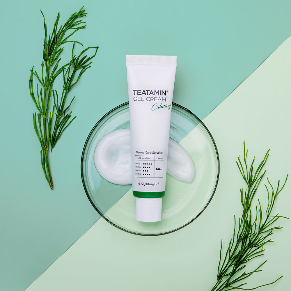 Nightingale Teatamin Calming Gel Cream 60ml - (Tea Tree + Vitamin) for Sensitive Skin - Non-Comedogenic Soothing Moisturizer for Daily Face Use - Bloom Concept