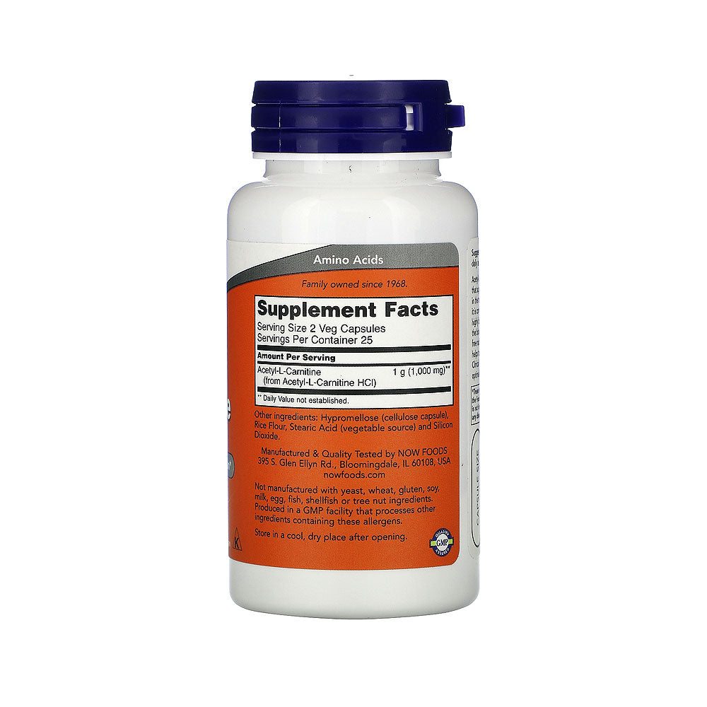 NOW Supplements, Acetyl-L Carnitine 500 mg, Amino Acid, Brain And Nerve Cell Function*, 50 Veg Capsules - Bloom Concept