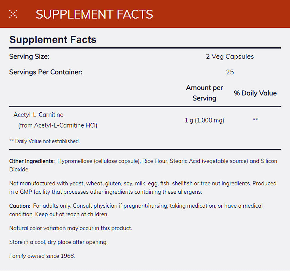 NOW Supplements, Acetyl-L Carnitine 500 mg, Amino Acid, Brain And Nerve Cell Function, 50 Veg Capsules Vitamins & Supplements NOW Foods USA