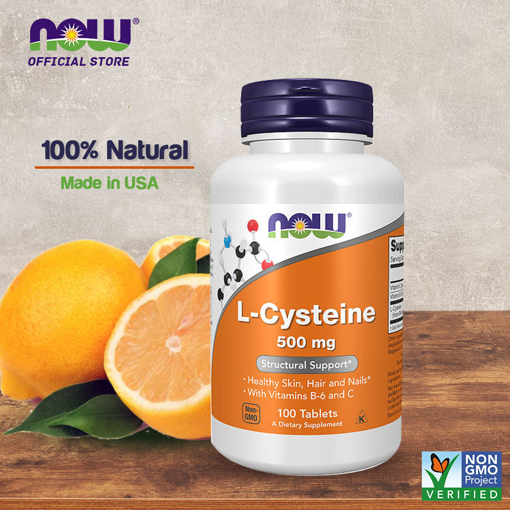 NOW Supplements, L-Cysteine 500 mg with Vitamins B-6 and C, Structural Support*, 100 Tablets - Bloom Concept