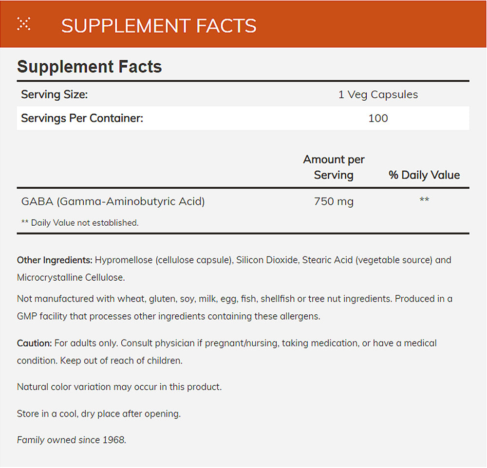 NOW Supplements, GABA (Gamma-Aminobutyric Acid) 750mg, Neurotransmitter Support*, 100 Veg Capsules - Bloom Concept
