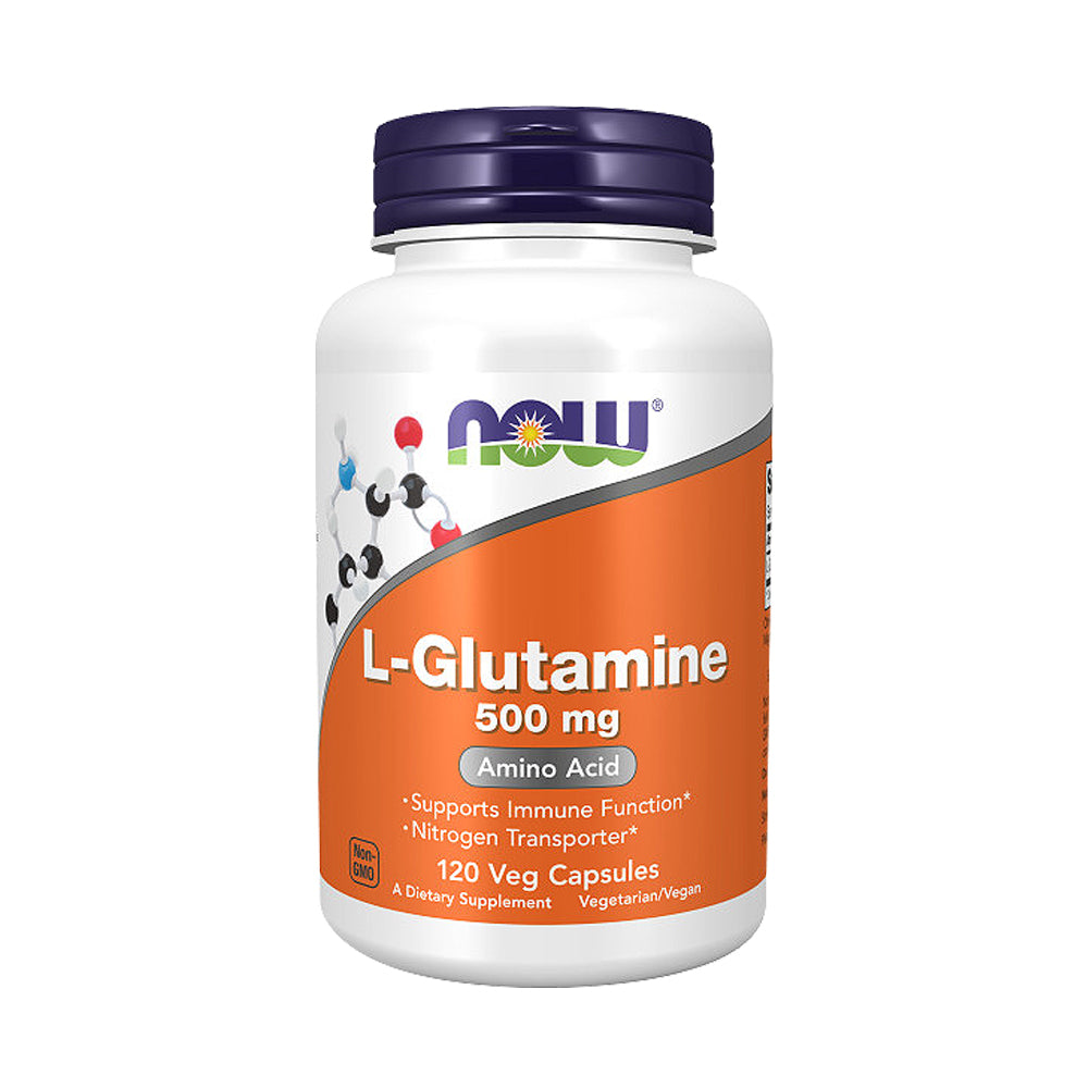 NOW Foods, L-Glutamine 500 mg, Nitrogen Transporter, Amino Acid, 120 Veg Capsules - Bloom Concept