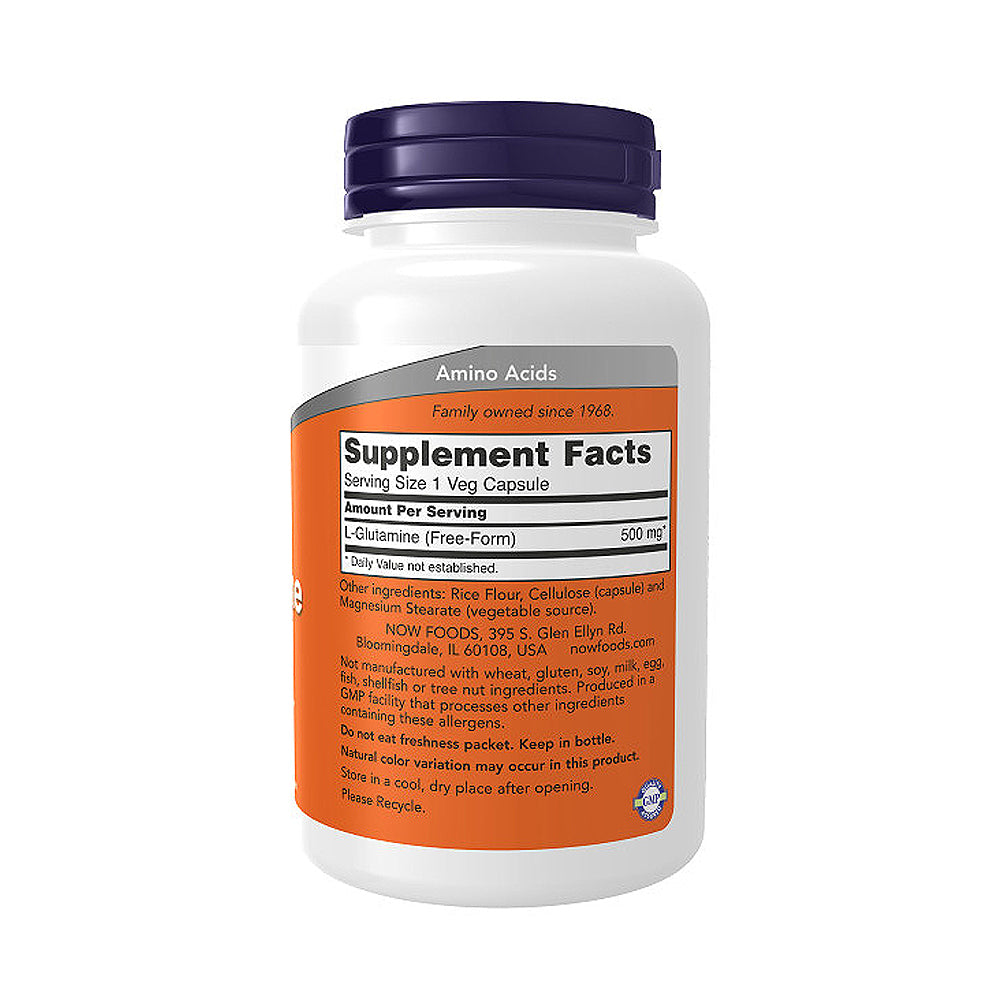 NOW Foods, L-Glutamine 500 mg, Nitrogen Transporter, Amino Acid, 120 Veg Capsules - Bloom Concept