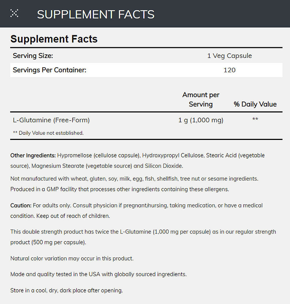 NOW Sports Nutrition, L-Glutamine, Double Strength 1,000 mg, Amino Acid, 120 Veg Capsules - Bloom Concept